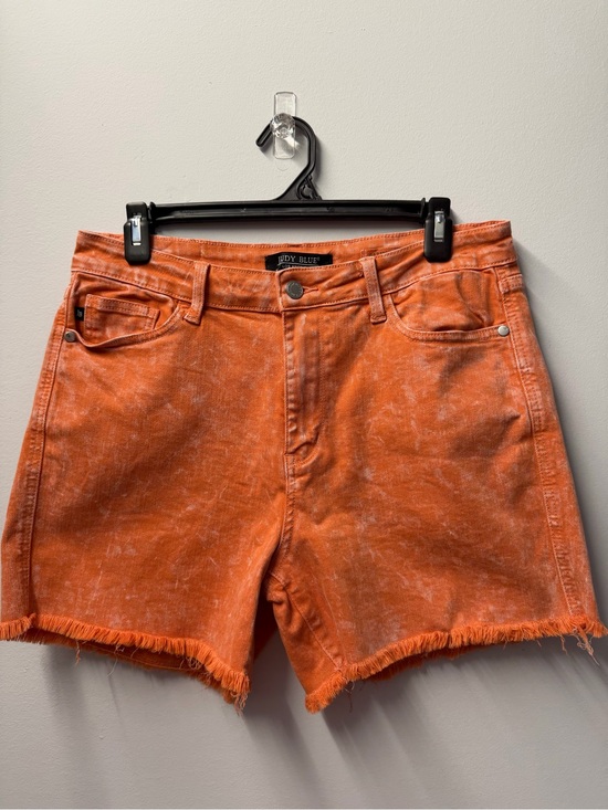 Judy Blue Pants - Judy Blue Orange Acid-Wash Frayed Hem Denim Shorts